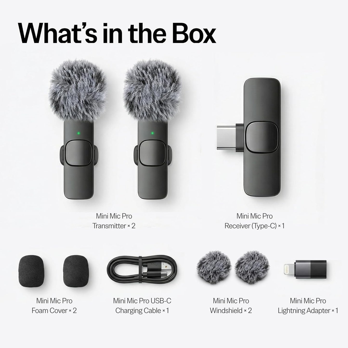 (Latest Model) - Wireless Mini Microphone for Iphone, Ipad, Android - 2 Pack Lavalier Microphone for Video Recording - Iphone Mic Crystal Clear Recording with USB-C for Content Creators