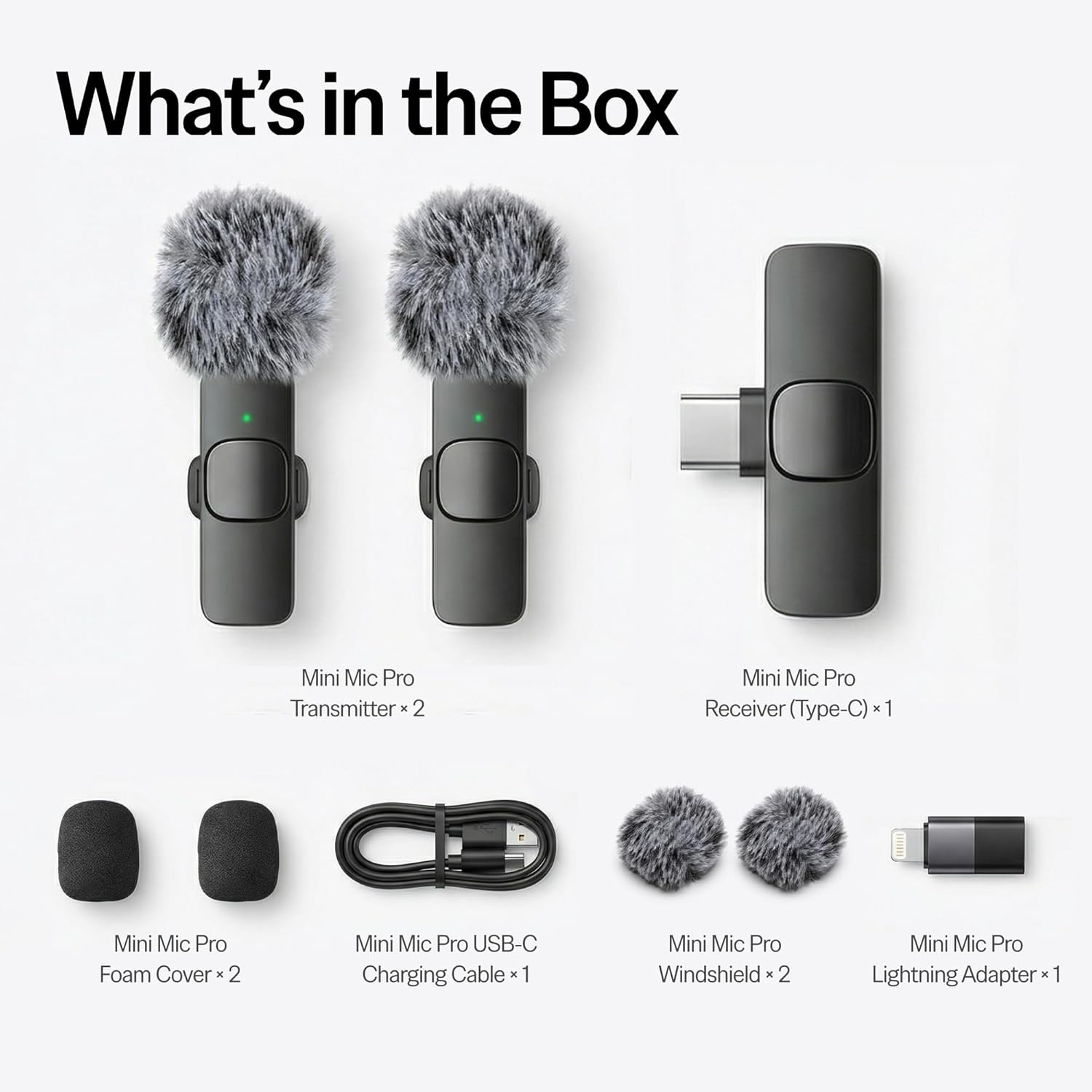 (Latest Model) - Wireless Mini Microphone for Iphone, Ipad, Android - 2 Pack Lavalier Microphone for Video Recording - Iphone Mic Crystal Clear Recording with USB-C for Content Creators