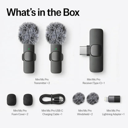 (Latest Model) - Wireless Mini Microphone for Iphone, Ipad, Android - 2 Pack Lavalier Microphone for Video Recording - Iphone Mic Crystal Clear Recording with USB-C for Content Creators