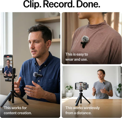 (Latest Model) - Wireless Mini Microphone for Iphone, Ipad, Android - 2 Pack Lavalier Microphone for Video Recording - Iphone Mic Crystal Clear Recording with USB-C for Content Creators