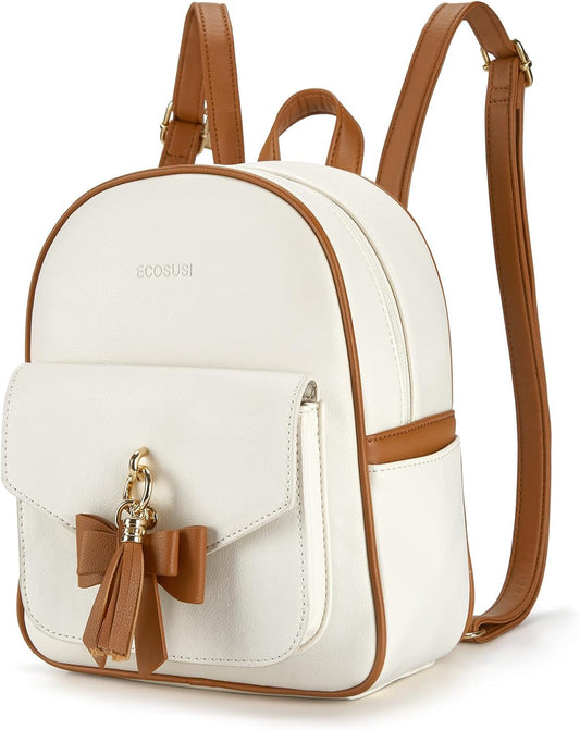 Mini Backpack for Women Leather Small Backpack Purse for Ladies Cute Pom Bookbag Travel Shoulder Bag with Charm Tassel Black