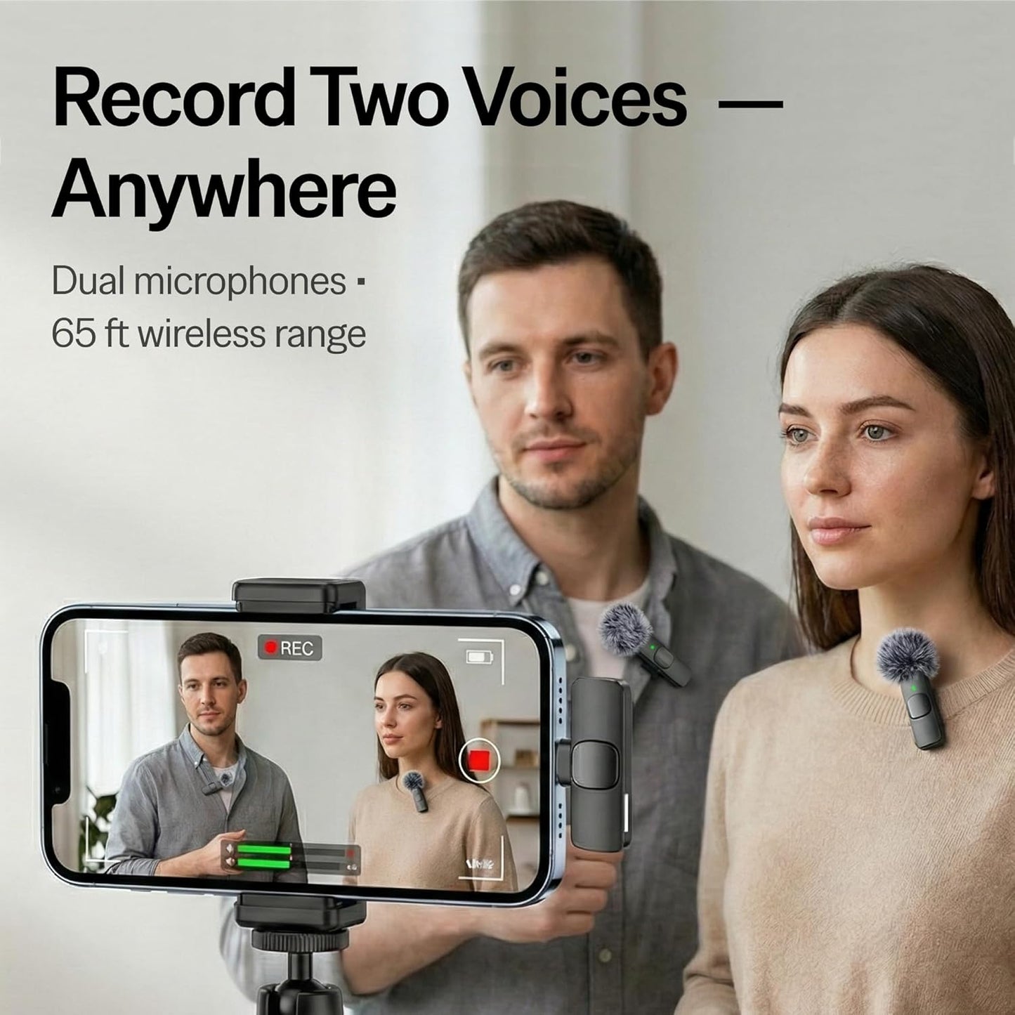 (Latest Model) - Wireless Mini Microphone for Iphone, Ipad, Android - 2 Pack Lavalier Microphone for Video Recording - Iphone Mic Crystal Clear Recording with USB-C for Content Creators