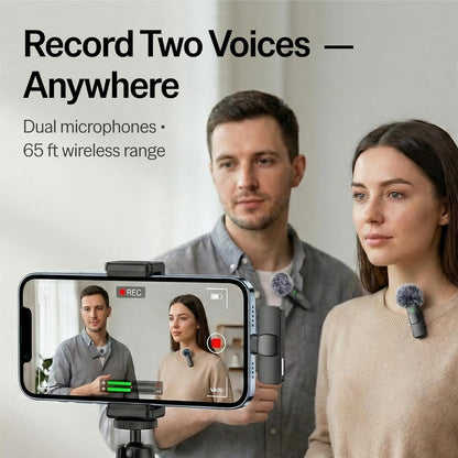 (Latest Model) - Wireless Mini Microphone for Iphone, Ipad, Android - 2 Pack Lavalier Microphone for Video Recording - Iphone Mic Crystal Clear Recording with USB-C for Content Creators